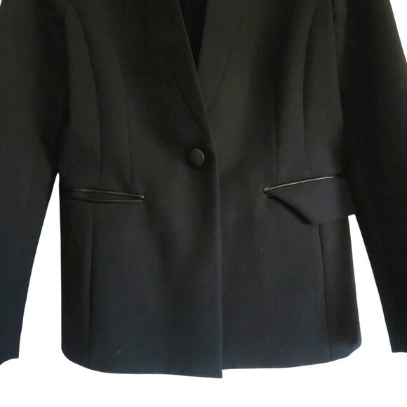 St. John Leather Trim Collared Black Blazer Single Breasted Blazer Sz. 6 - Picture 8 of 15